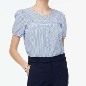 J. CREW Striped Puff Sleeve Top Blue White Size M